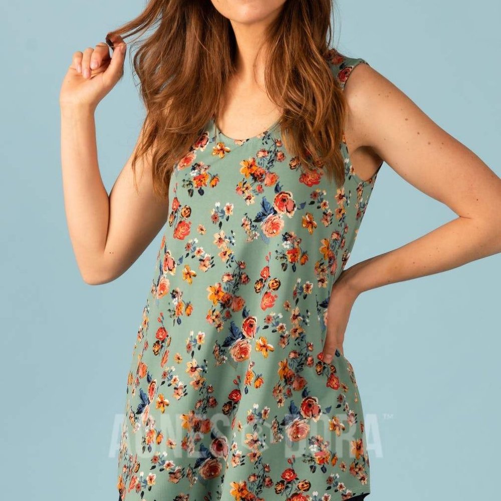 Agnes & Dora™ Essential Tank Dark Sage/Red Floral